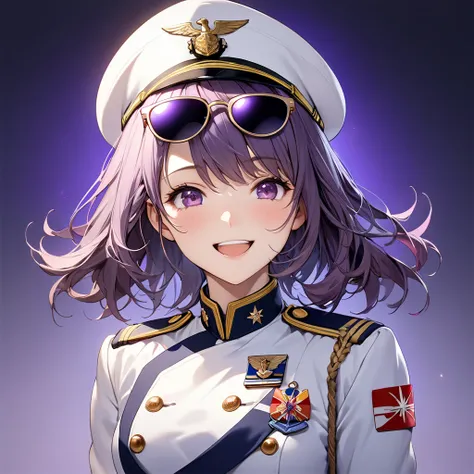   A Young, Beautiful Woman ,( top quality, extremely detailed depiction ,  AMAZING HIGH DEFINITION  ,   Anatomically Accurate Depiction   , High Quality Animated Illustration ),(女性Admiral),(Blue and white military uniform,Admiral&#39;Uniform,  wear sunglas...