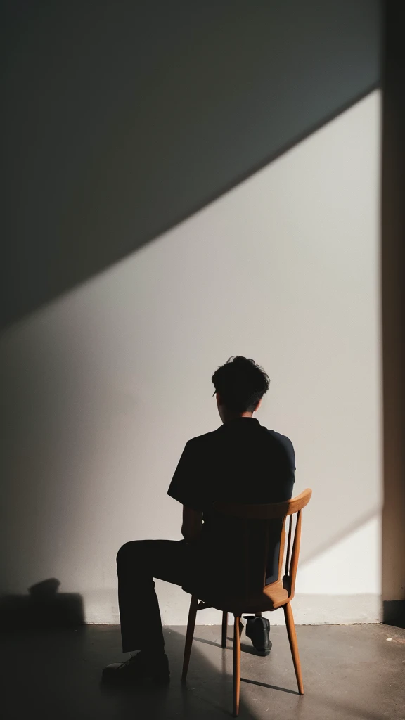 a man sitting down,black background with shadow 