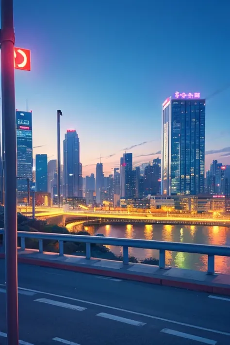  top quality、 Landscape、Scenery seen from the expressway、Beautiful neon 、building、 illumination