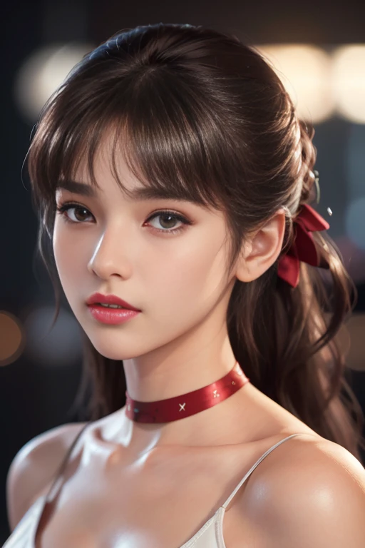 Eve, light brown eyes, (best quality,ultra-detailed),(Realistic:1.37), beautiful and detailed face, Ultra-realistic texture, delicate face, athletic body, vivid colors. high definition, 8K, wearing red lipstick, rosy cheek.