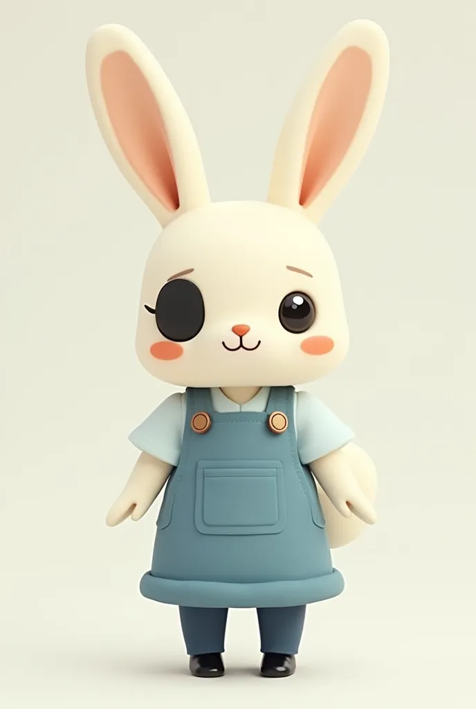 Bunny is a cream-colored rabbit. She has a mouth consisting of two cream-colored circles and has a small pink nose. She has two brown cheeks and two long ears that have pinl inside and her wear a black eye patch on left eyes She wears a bluish-white blue s...