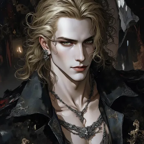 Very High Resolution , high resolution, portrait detailed, HDR, masterpiece, top quality, very detailed face, Delicate Features , male, big boobs , big chest , 190cm, 90 kg, golden hair, Green eyes, Exotic appearance, ((long hair)), good-looking, sharp eye...