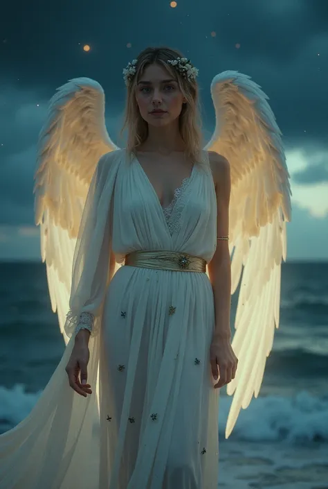    cute girl 、                   ANCIENT GREEK COSTUME   、           Angel Wings、Night sea