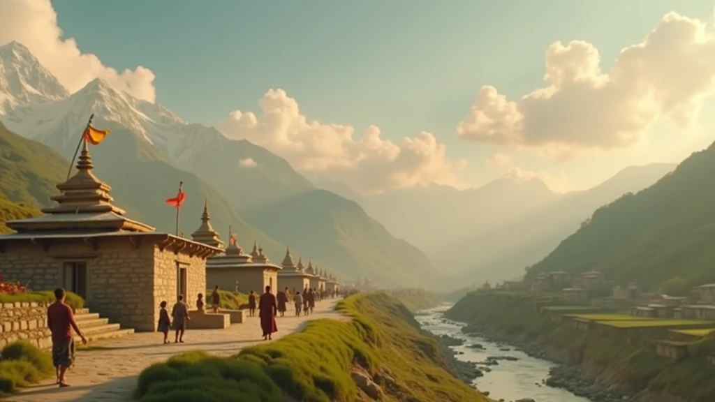 **Prompt for RunwayML:**  

"A cinematic aerial shot sweeping over the serene Himalayan village of Vrindapur in the pre-1947 era, surrounded by majestic snow-capped peaks. The village features rustic stone and wood houses with thatched roofs, and colorful ...