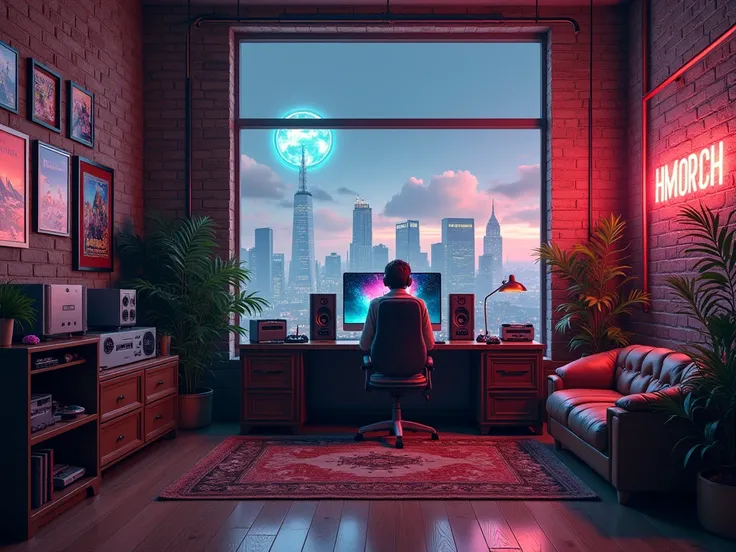 Gaming room, retro style with large window