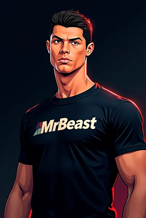 Cristiano Ronaldo anime picture with black tishart mrbeast logo
