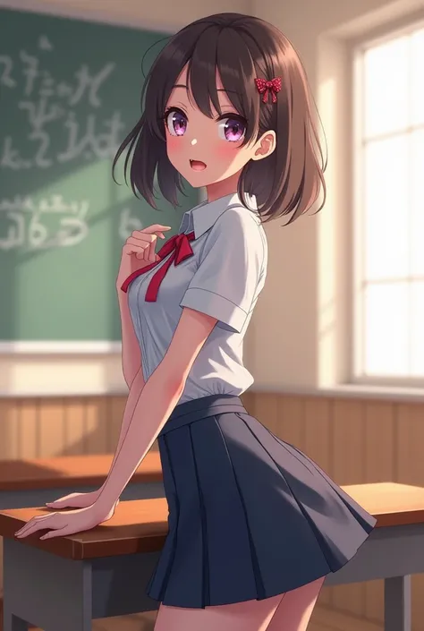 anime girl in a skirt and shirt posing in a classroom, beautiful anime high school girl, seductive anime girl, realistic schoolgirl, attractive anime girl, a hyperrealistic schoolgirl, anime visual of a cute girl, anime moe artstyle, jk uniform, hyperreali...