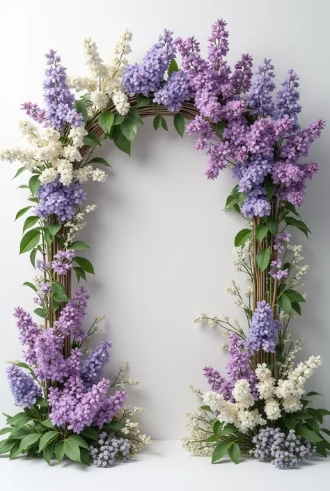 Boutique with flowers, lilac and white flowers, white background