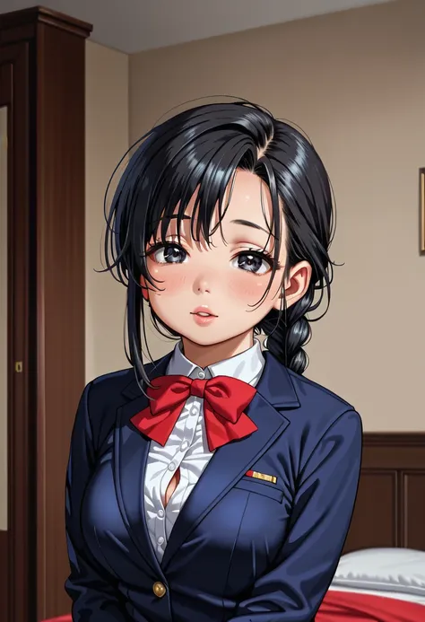 (((1girl:1.5))), Masterpiece, Best quality, amazing beauty, 4K, absurdres, finely detail, (super detailed eye), perfect anatomy, official art, cinematic lighting, BREAK, ((((Bright bedroom)))), long braid 1, (black hair:1.5), (((super shiny detailed black ...