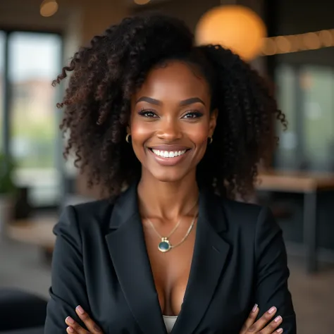 African businesswoman in great shape with a smile 