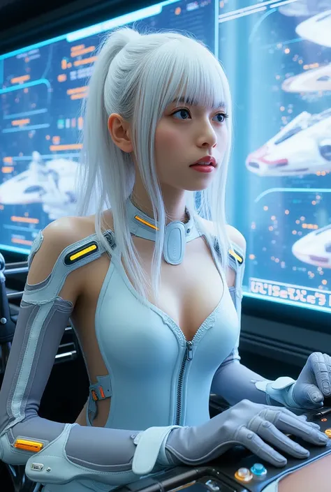 A cute 18-year-old female spaceship pilot with a sexy body.
Masterpiece of maximum quality, 4k resolution, best quality, 4k, 8k, high resolution, masterpiece, extremely detailed, realistic, surreal, surreal, HDR, perfect anatomy, perfect fingers, NSFW, pur...