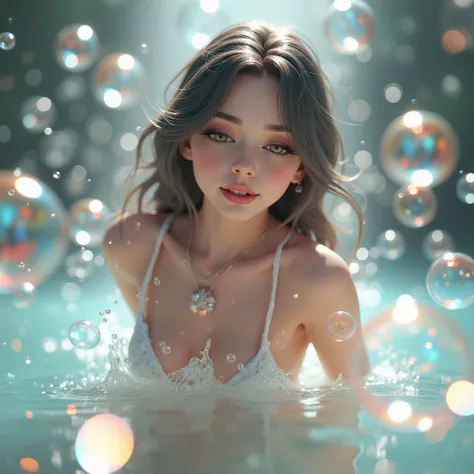 3d Revealing Coquette Woman named Muse splashing in bubbles