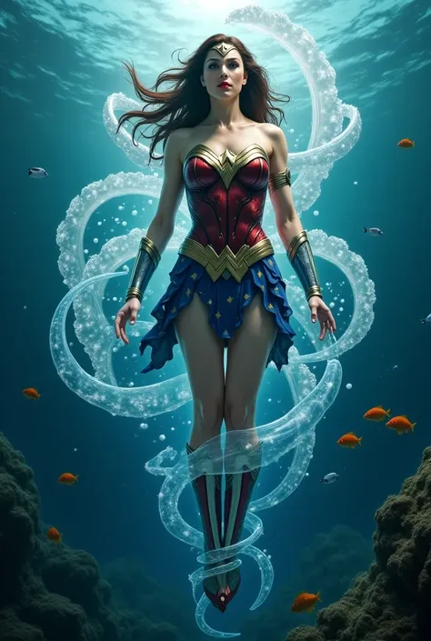 Wonder Woman merging with jellyfish 