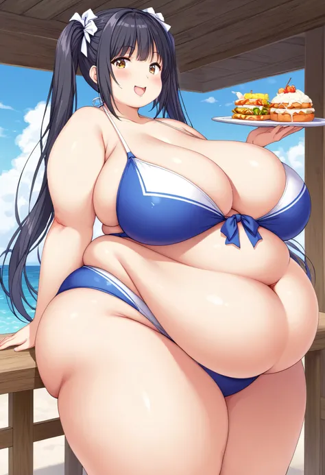 Obese、Gluttony、There is still food、painful、I have a protruding belly、Round stomach、I have a xxxxxxl belly、woman、Swimwear