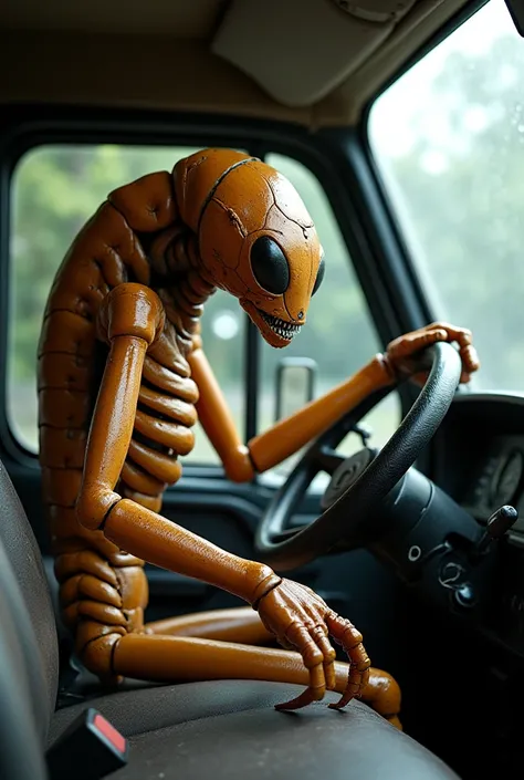 Full body image of a driver seen from below with anthropomorphic termite skin 