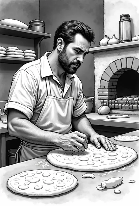 Pizzaiolo black and white drawing 