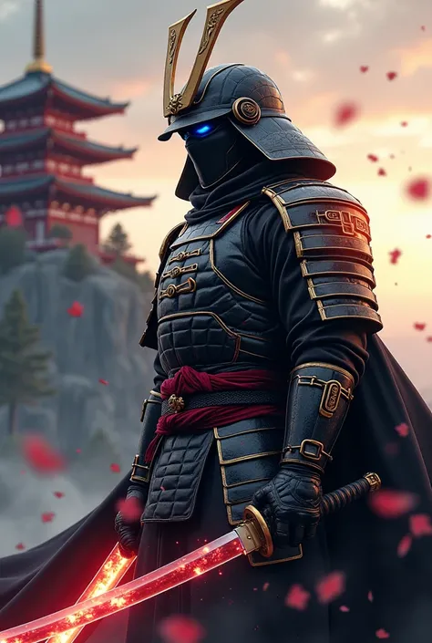  Prompt to create the image — Hero of Japan :  Ronin Storm

“Create a Japanese-inspired hero , Called Ronin Storm .  He wears modern samurai armor that combines tradition and advanced technology .  The costume is black with red details and golds ,  reinfor...