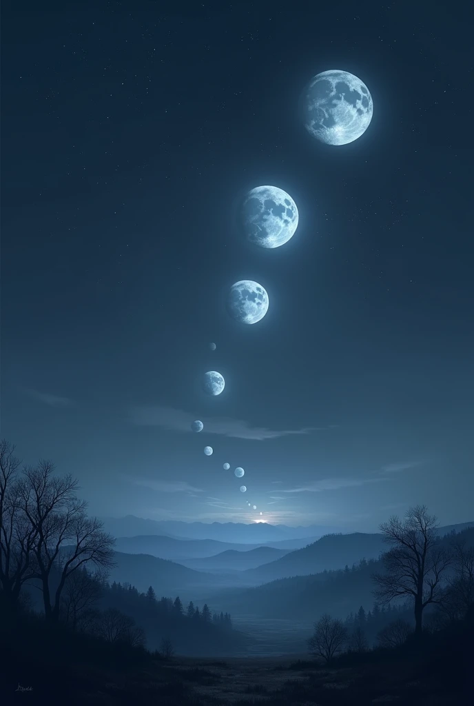 Night with several moons in the sky 