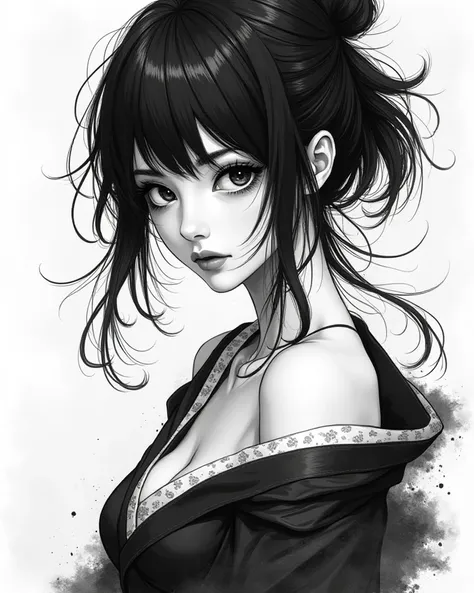 Japanesewoman manga black white grey sketch
