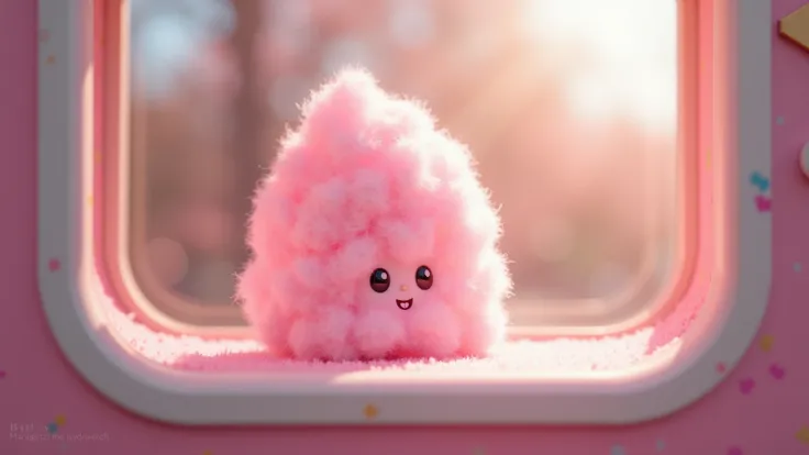 Name: Cotton 
GENDER: girly
APPEARANCE : Small in pink ,  made of cotton candy with eyes and mouth in the center of it,  being sweet and cute, smiling
CLOTHES: Cotton candy food
SHARES:  looking out the window of a cotton candy machine 
EMOTIONS: Excited a...