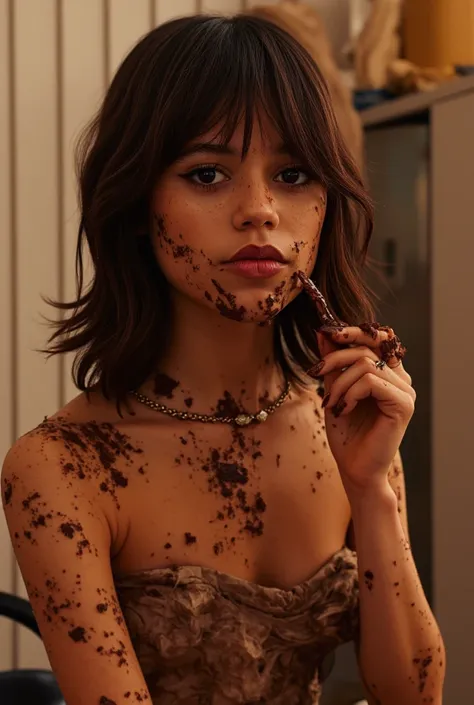 Jenna_Ortega she's eating chocolate spreading everywhere😈