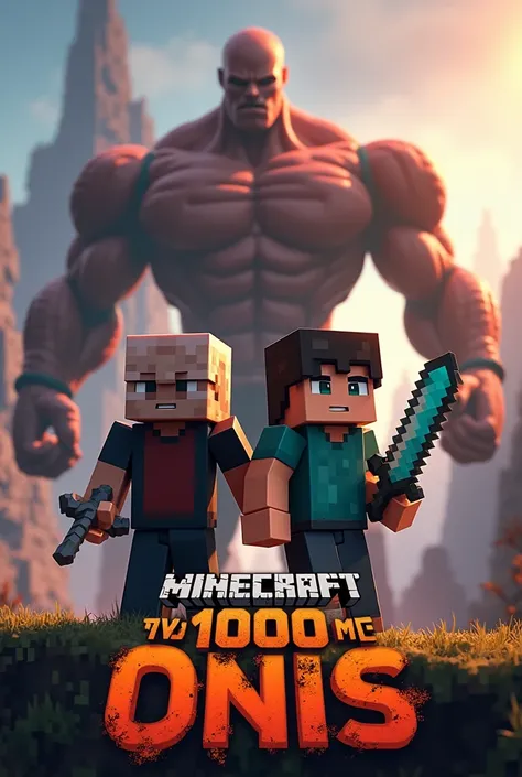 Crie uma tumbmail profissional de minecraft com esses personagens em 3d:  Kokushibo human and Muzan bald , Minecraft character style ,and the title of the video is : 2 HUNTERS VS 1000 onis. And may it be inspired by YouTuber Koow's tumbmail.

