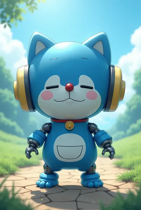 !
🔹 AI Prompt:
"A fusion of Bo-chan and Doraemon, with a robotic blue body and sleepy, droopy eyes. He is standing in a calm countryside, looking relaxed, but the ground beneath him is cracking from his hidden power. The art style is anime-inspired with so...