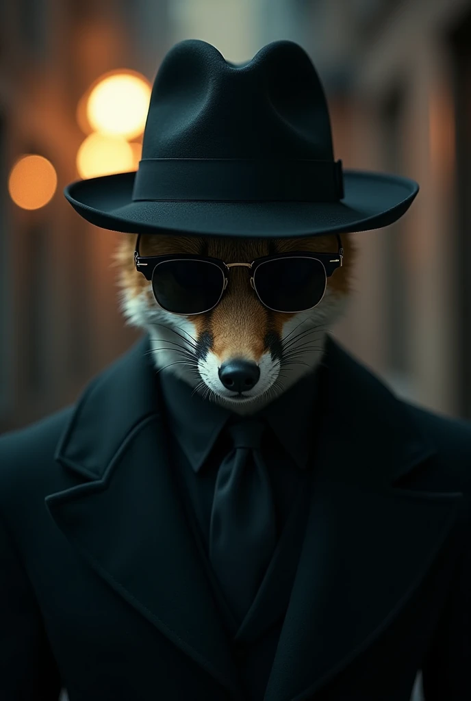 fox,  dark glasses, Mafia, with hat, Serious 