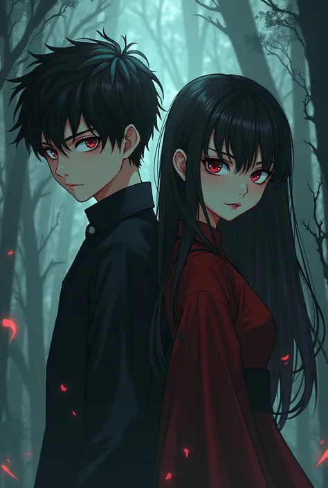 anime illustration of two villains, one boy, one girl. make it fantasy, mystery, and villainously despicable