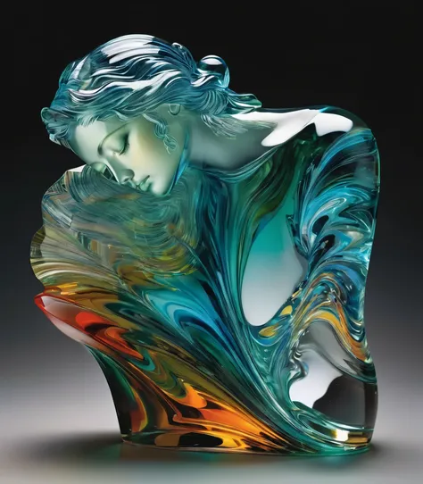 Detailed and vivid portraits of glass sculptures ,  alisabcnv in a fantastic landscape characterized by vivid colors and exquisite details , It is expressed in an artistic style that combines elements of realism and surrealism.,  by artists such as Ruan Ji...