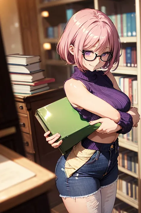 (looking up:1.2)、(overhead shot:1.3)、(standing posture:1.2)、(symmetrical::1.5)、(Black-rimmed glasses:1.5)、(hugging object、ultra big book:1.8)、(anime style:1.7)、 absurd,  Super Detailな,(In 8K:1.3),Masseter muscle area,( Masterpiece:1.2)、( top quality)、4K、 S...