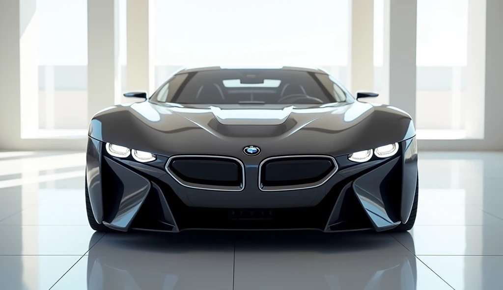 2025 (bmw) in (black )colour standing in showroom The Front View