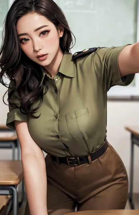 female student   , khaki clothing、sharp bo
((( Masterpiece))), ((  top quality)), (( 複雑な Details)), ((  super realistic realism )), ,  mature woman,   mature woman,   see through,    high definition  , illustration, 1人の mature woman,    perfect hand,   Det...