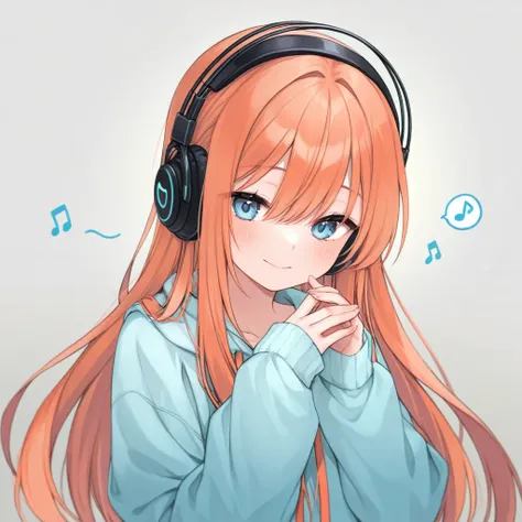 Girl listening to music with headphones　 long hair