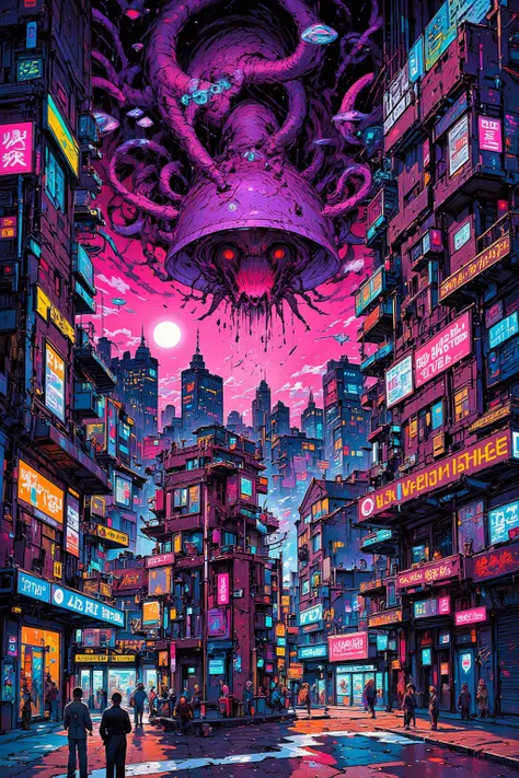     Aliens appearing in Synthwave City 👽,  This picture looks like 々Various types of UFOs appear , Mixed Art {x} Lovecraft and Synthwave Mixed Illustrations,Lovecraft Art ,HP Lovecraft Style, Space Horror Illustrations , Lovecraft Inspiration  , Miami Synt...