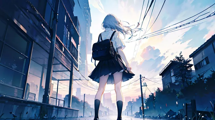 (( top quality)), (( Masterpiece)), (( Super Detail)), ( illustration ), (Detailed light), ( very delicate and beautiful), null, star (null), starry null, scenery, Outdoors,  1 girl, crescent moon, cloud,   knight ,  skirt, white  shirt, moon, bag,  shirt,...