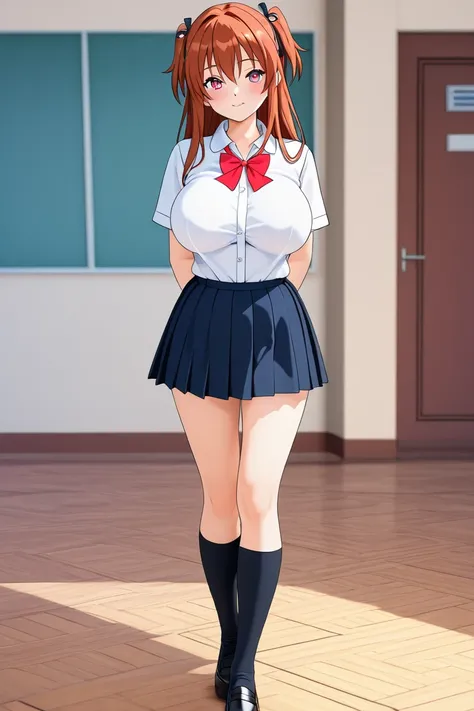 ,  3d anime style ,  with big breasts,  schoolgirl clothes, leaving school, And showing off their breasts