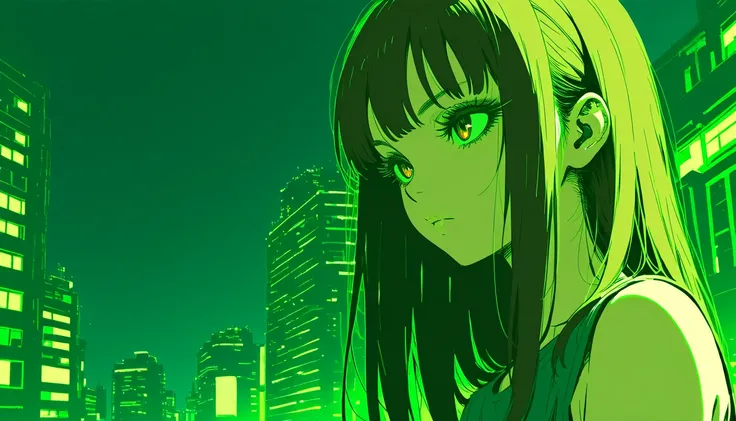 Rough sketch, Strong storm anime , Thick outline,  flat animation, long eyelashes, low saturation,  Masterpiece,  1 girl , Alone,  long hair,  brown hair, look at me,  The City of Tokyo,