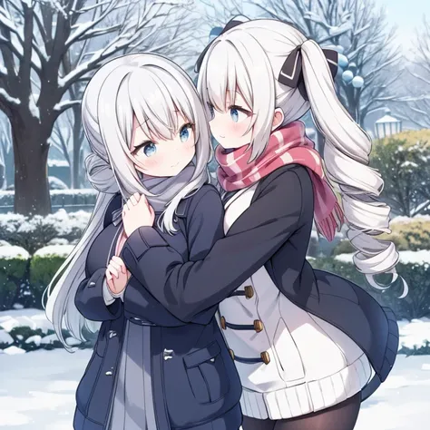 {  the best quality.}, { is very beautiful. }, {  Special Details  }, { Best Illustrations }, girl,garden, Silver hair,((Double drill )), Big Breasts, outdoor,((ashamed)),((winter服 歳学校制服)),winter, Snow Scene ,Blazer, Square Scarf ,,((White Breathable )),, ...