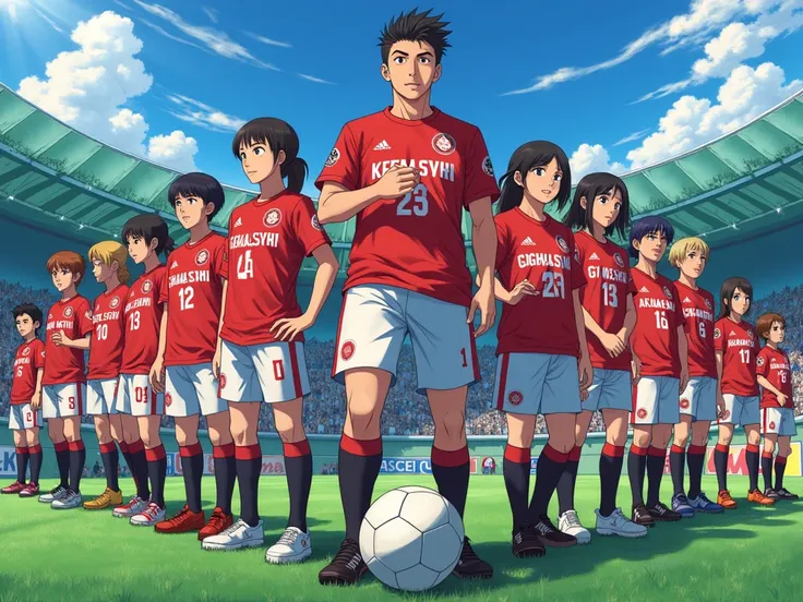 je veux photo une equipe de foot d'anime creer par level5 avec des joueurs celébres de 11 attaquant avec le maillot akameshi gakuen en lettre Japonais.
avec plusieurs personnage en fonds.
[ DVD ]