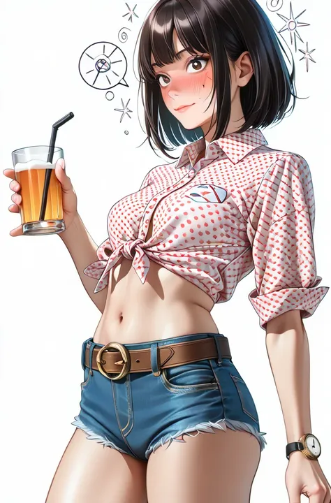  Japanese beautiful girl ,Naked flight attendants,(It's 1 :2.0),( watches viewers:1.0),(Red Check Pattern_half-collared cowgirl shirt:1.1),( denim micro shorts that make you vomit yellow gastric juice from your mouth:1.1),( slender body:1.2),(hiccupping fa...