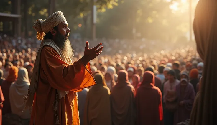 Ustadz kondang easy age 25 wears turban from East Java, uses sarung and shouts , In the midst of many people 