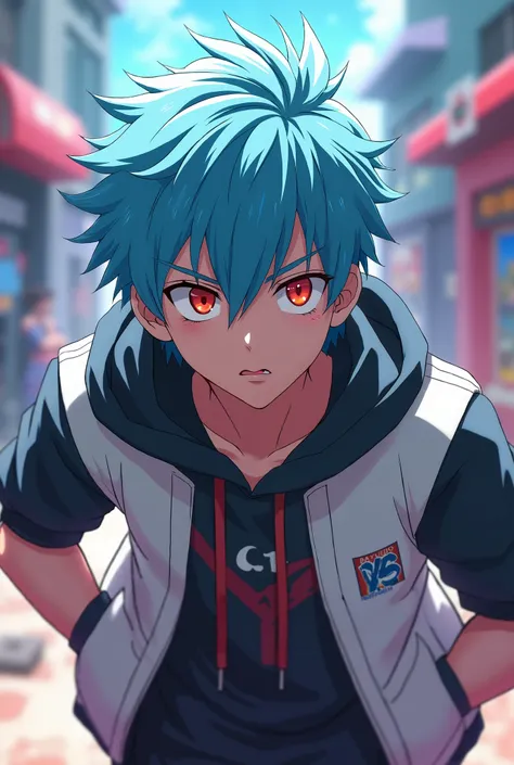  Animation +Red eye+ shot+ Young man with light blue hair.