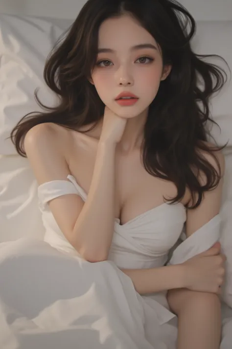 (( top grade, 8k, masterpiece: 1.3)),  beauty , , big: 1.3, Slender abs on the road : 1.1,   dark brown hair , (Sleeping in bed ,  spreading legs : 1.2),  Ultra HD Face ,  highly detailed lips ,  detailed snow,  double eyelids, Bridal blue