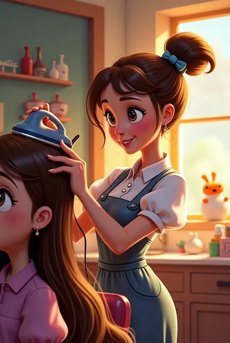 Disney image hairdresser girl ironing someone else's hair