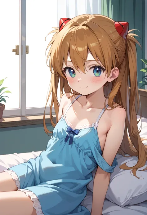 (( top quality)), (( Masterpiece)), (be familiar with),  perfect face,  indoor, bedroom,  watching viewers,
One woman,  Soryu Asuka Langley,
開いた口,  ecstatic expression, blush, smile,
 small tits,  flat chest, Young girl,  lori,  s,  girl,
 long hair,  two ...