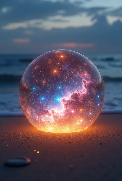 An orb with infinity inside, on a beach