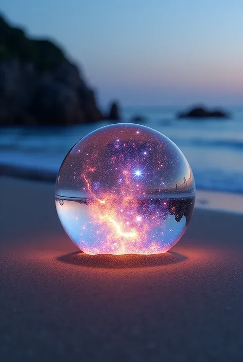 An orb with infinity inside, on a beach