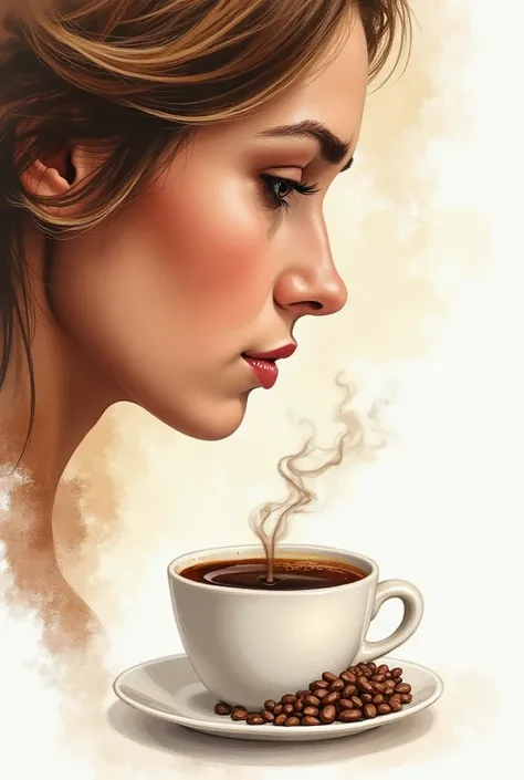  Generate a book cover with a cup of coffee and the face of a woman . That woman is crying , She is a 45-year-old woman more or less , The smoke that comes out of the coffee cup rises and is confused with a tear that falls on the cup. watercolor style