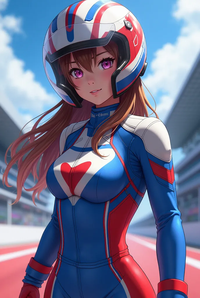 Picture the character Haru Urara in the Uma Musume game wearing the clothes and helmet of the character Vercheol On Payen